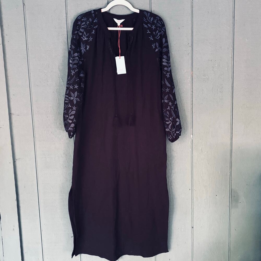 NWT Voyageur by MERSEA Palermo Embroidered Luxury Gauze Maxi Black Dress–Size S - Picture 2 of 9